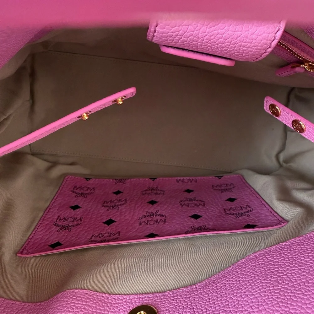 MCM Pink Visetos Structured Top Handle Satchel Like New - Picture 5 of 14
